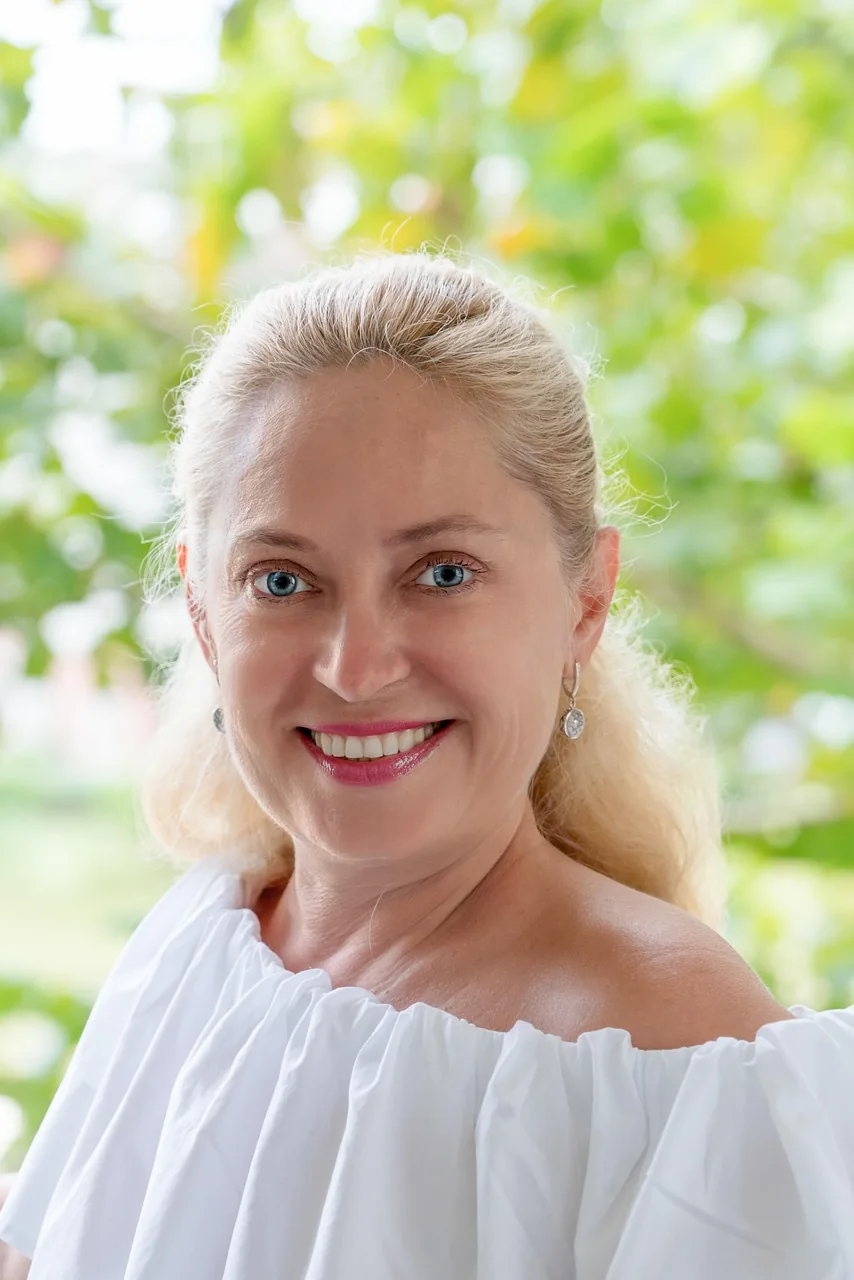 A happy middle-aged woman