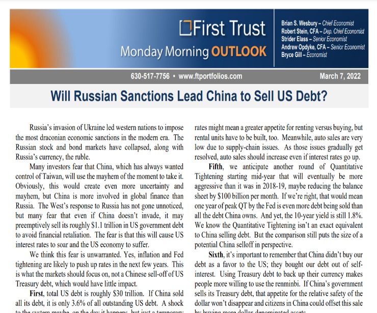 Will Russian Sanctions Lead China to Sell US Debt?